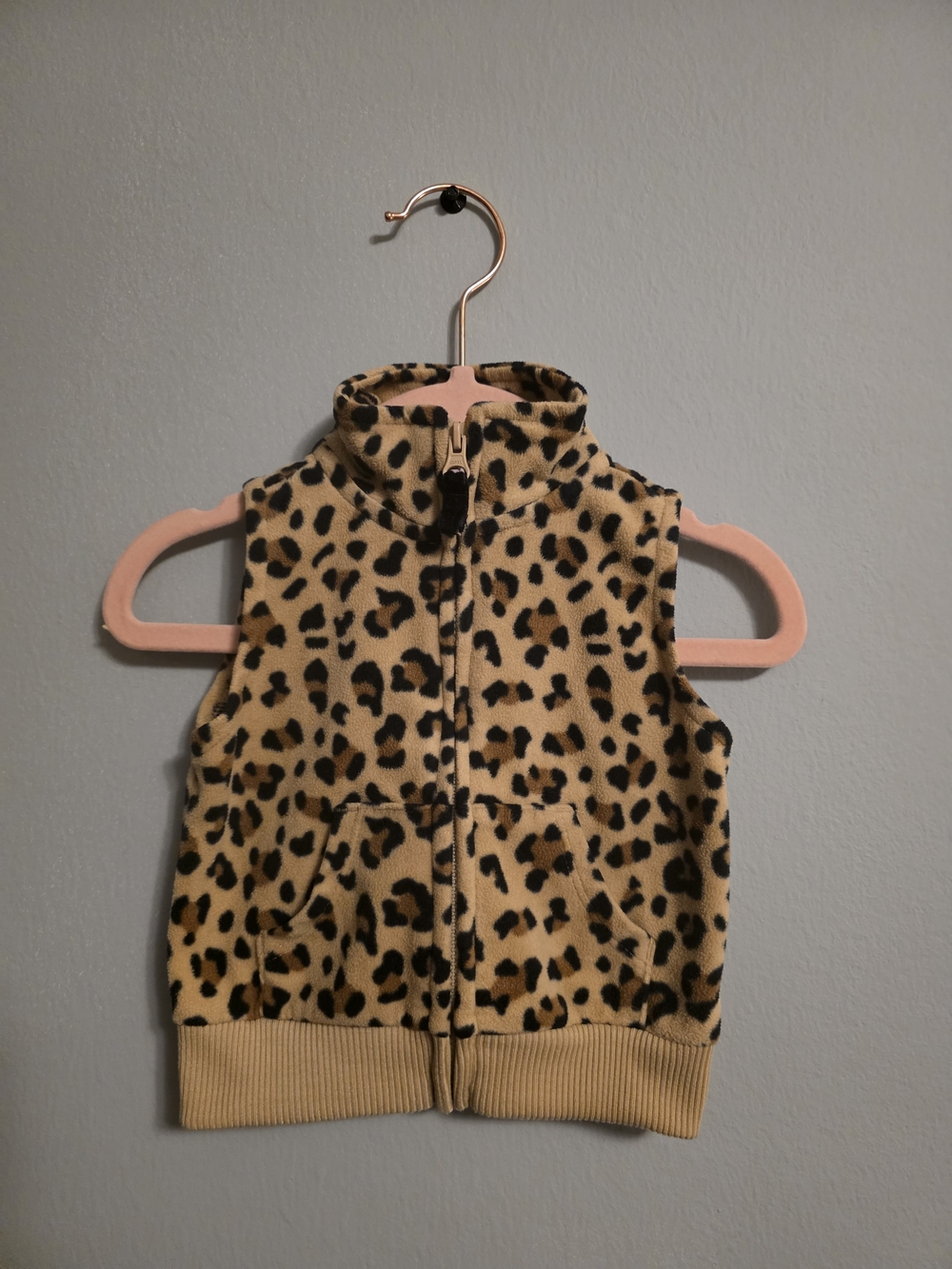 Leopard Print Fleece Vest - Tan and Black
